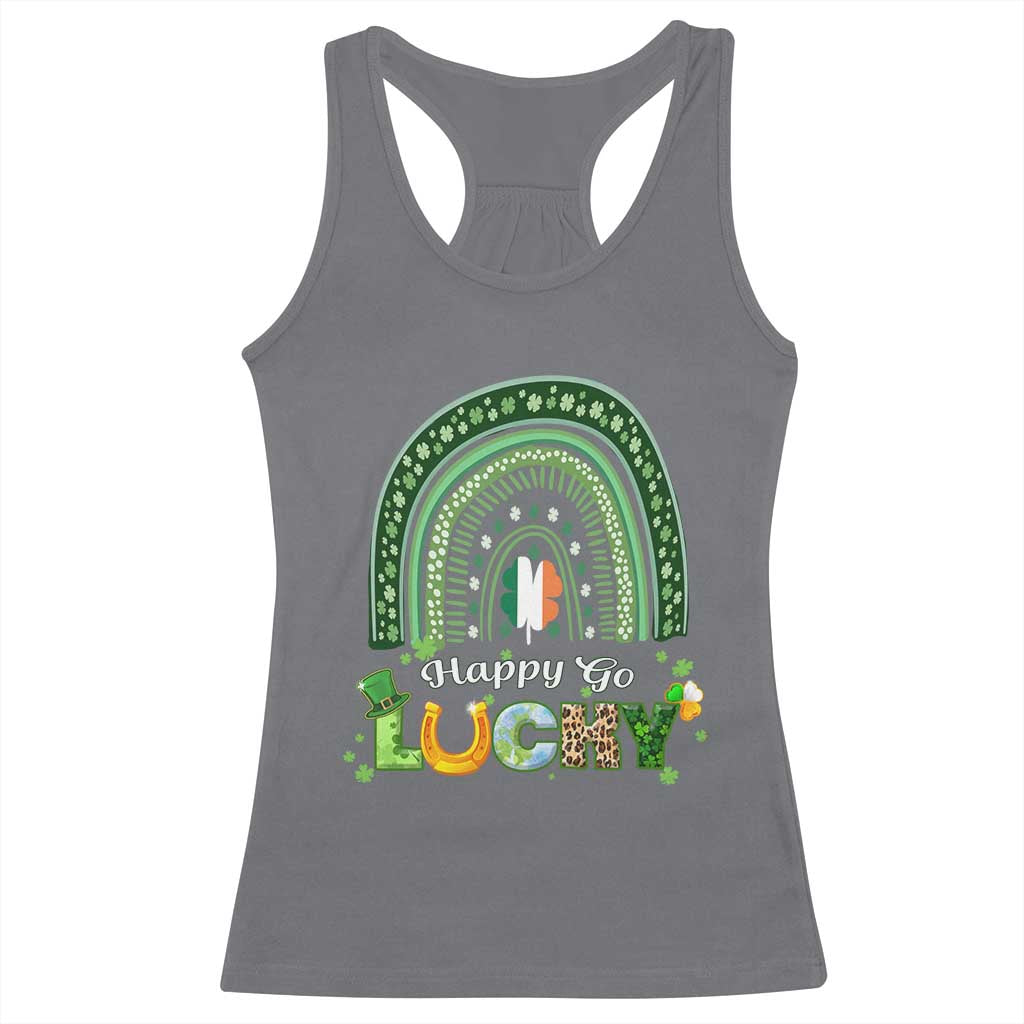 Funny St Patricks Day Racerback Tank Top Happy Go Lucky Shamrock Rainbow TS02 Charcoal Print Your Wear