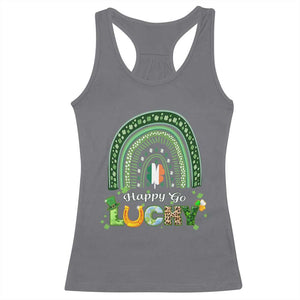 Funny St Patricks Day Racerback Tank Top Happy Go Lucky Shamrock Rainbow TS02 Charcoal Print Your Wear