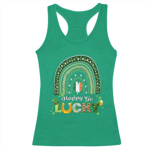 Funny St Patricks Day Racerback Tank Top Happy Go Lucky Shamrock Rainbow TS02 Irish Green Print Your Wear