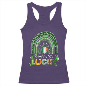 Funny St Patricks Day Racerback Tank Top Happy Go Lucky Shamrock Rainbow TS02 Purple Print Your Wear
