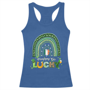 Funny St Patricks Day Racerback Tank Top Happy Go Lucky Shamrock Rainbow TS02 Royal Blue Print Your Wear