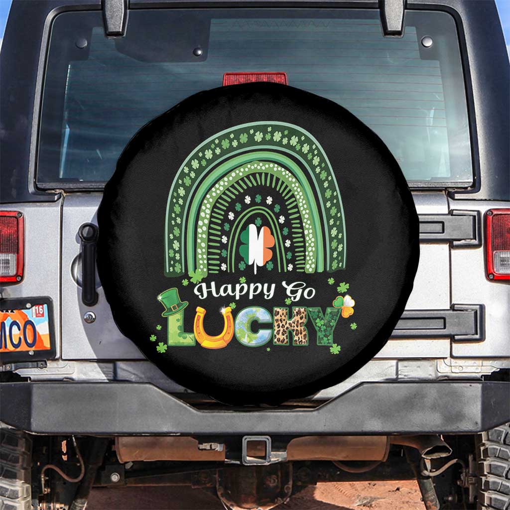 Funny St Patricks Day Spare Tire Cover Happy Go Lucky Shamrock Rainbow TS02 No hole Black Print Your Wear