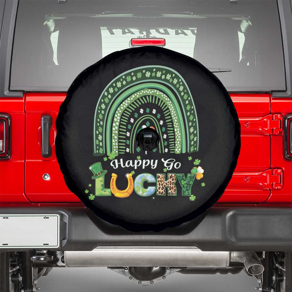 Funny St Patricks Day Spare Tire Cover Happy Go Lucky Shamrock Rainbow TS02 Black Print Your Wear