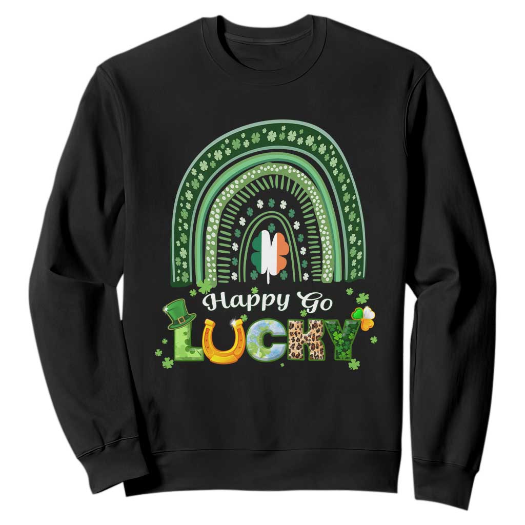 Funny St. Patricks Day Sweatshirt Happy Go Lucky Shamrock Rainbow TS02 Black Printyourwear