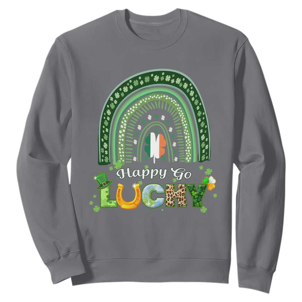 Funny St. Patricks Day Sweatshirt Happy Go Lucky Shamrock Rainbow TS02 Charcoal Printyourwear