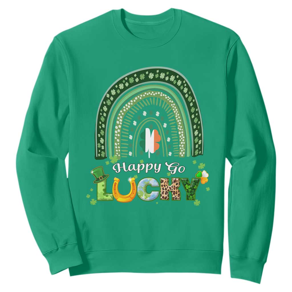 Funny St. Patricks Day Sweatshirt Happy Go Lucky Shamrock Rainbow TS02 Irish Green Printyourwear