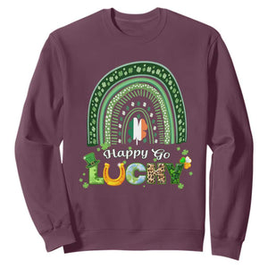 Funny St. Patricks Day Sweatshirt Happy Go Lucky Shamrock Rainbow TS02 Maroon Printyourwear