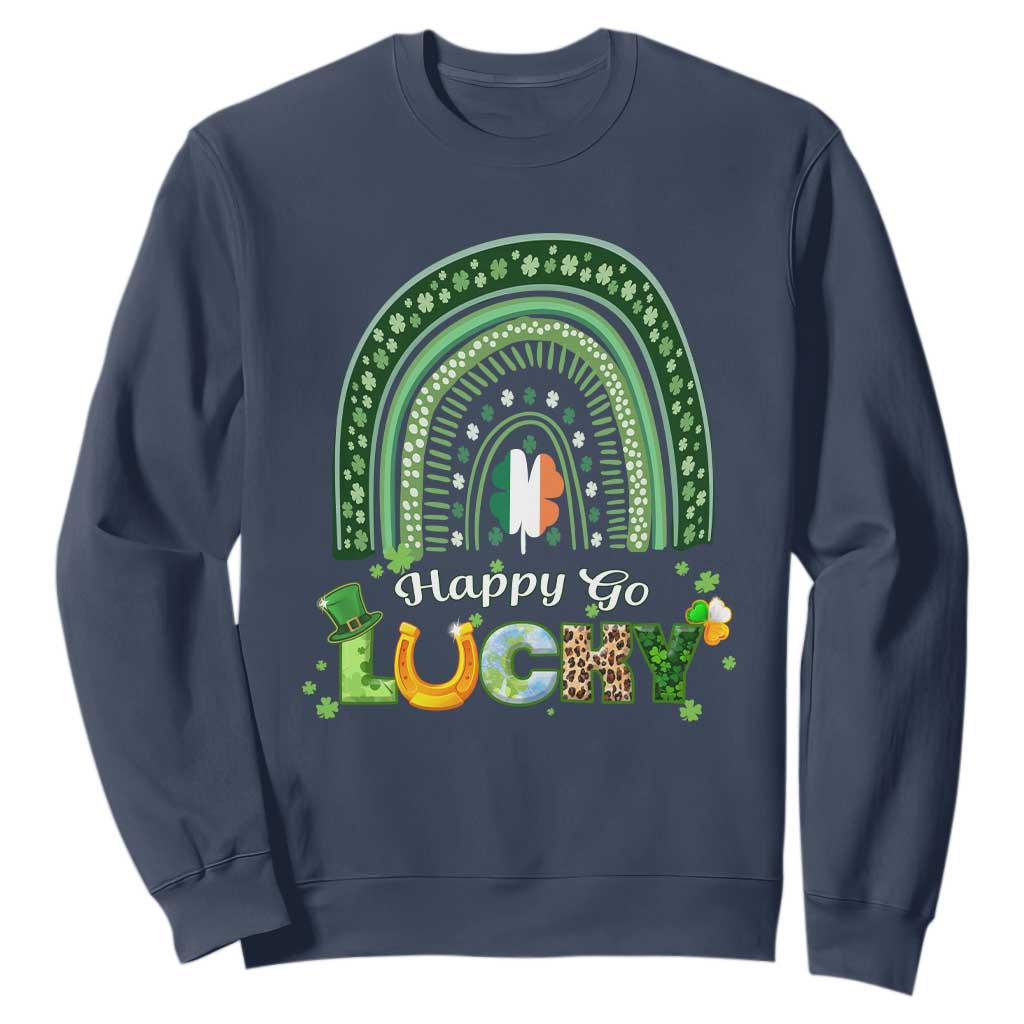 Funny St. Patricks Day Sweatshirt Happy Go Lucky Shamrock Rainbow TS02 Navy Printyourwear