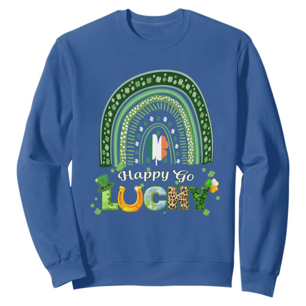 Funny St. Patricks Day Sweatshirt Happy Go Lucky Shamrock Rainbow TS02 Royal Blue Printyourwear