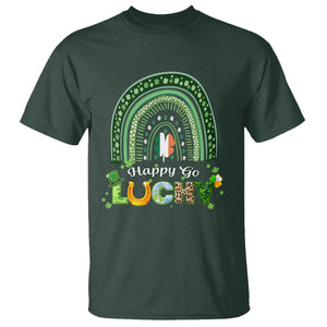 Funny St. Patricks Day T Shirt Happy Go Lucky Shamrock Rainbow TS02 Dark Forest Green Printyourwear