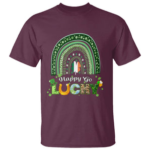 Funny St. Patricks Day T Shirt Happy Go Lucky Shamrock Rainbow TS02 Maroon Printyourwear
