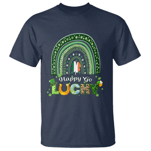 Funny St. Patricks Day T Shirt Happy Go Lucky Shamrock Rainbow TS02 Navy Printyourwear