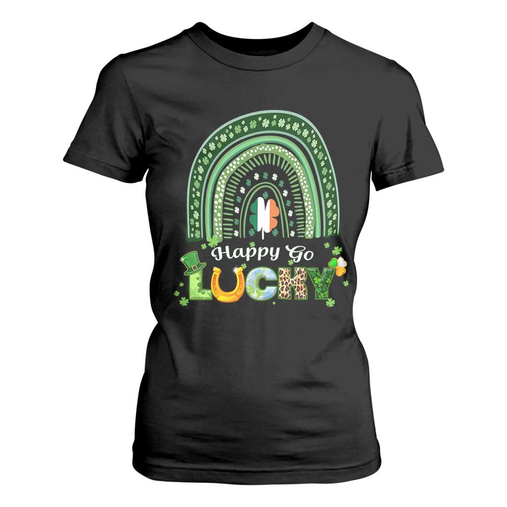 Funny St Patricks Day T Shirt For Women Happy Go Lucky Shamrock Rainbow TS02 Black Print Your Wear