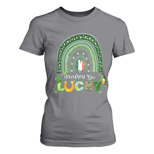 Funny St Patricks Day T Shirt For Women Happy Go Lucky Shamrock Rainbow TS02 Charcoal Print Your Wear