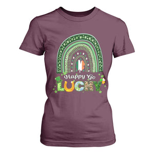 Funny St Patricks Day T Shirt For Women Happy Go Lucky Shamrock Rainbow TS02 Maroon Print Your Wear