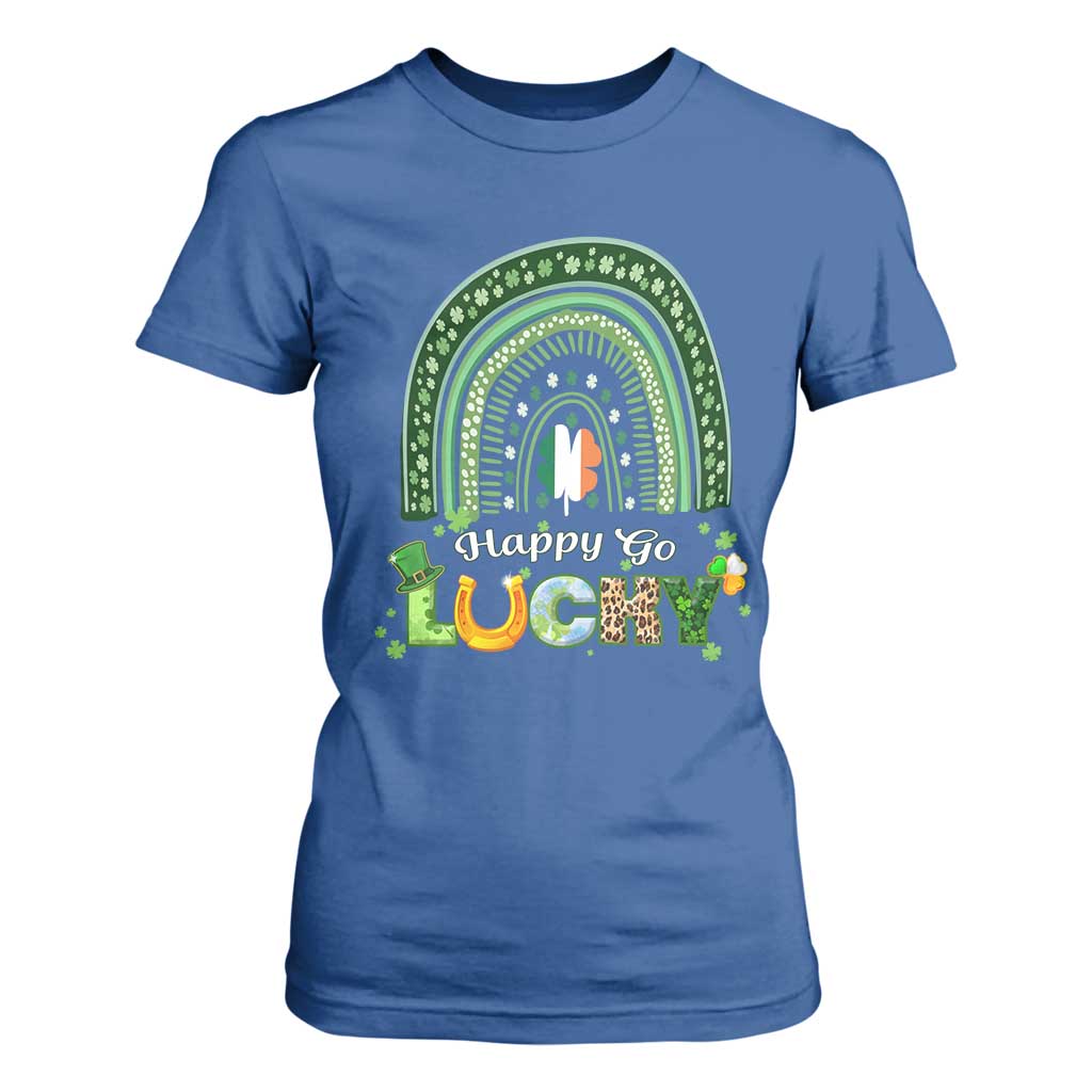 Funny St Patricks Day T Shirt For Women Happy Go Lucky Shamrock Rainbow TS02 Royal Blue Print Your Wear