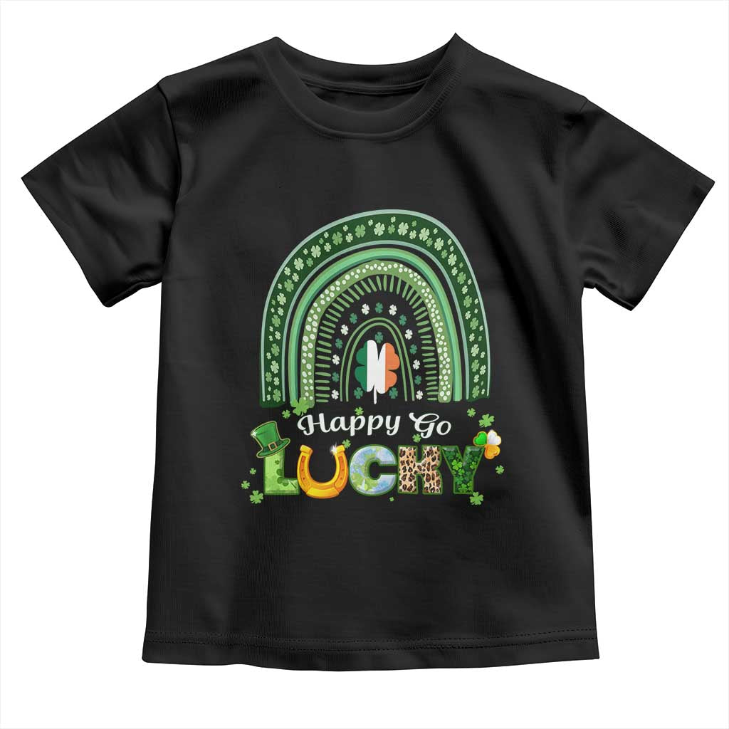 Funny St Patricks Day Toddler T Shirt Happy Go Lucky Shamrock Rainbow TS02 Black Print Your Wear