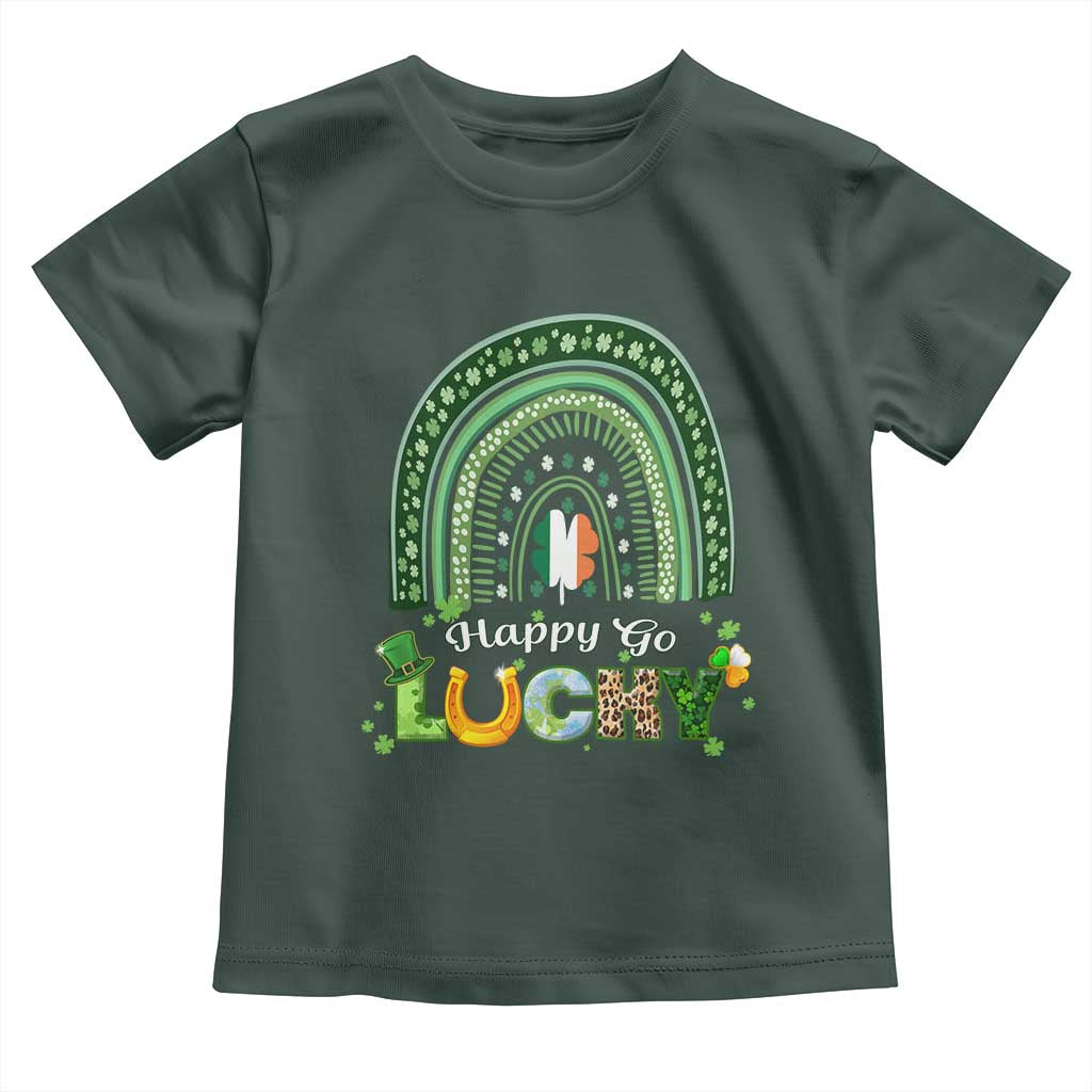 Funny St Patricks Day Toddler T Shirt Happy Go Lucky Shamrock Rainbow TS02 Dark Forest Green Print Your Wear