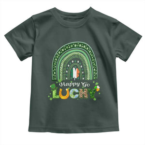 Funny St Patricks Day Toddler T Shirt Happy Go Lucky Shamrock Rainbow TS02 Dark Forest Green Print Your Wear