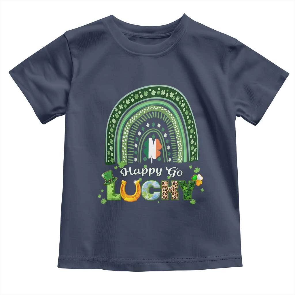 Funny St Patricks Day Toddler T Shirt Happy Go Lucky Shamrock Rainbow TS02 Navy Print Your Wear