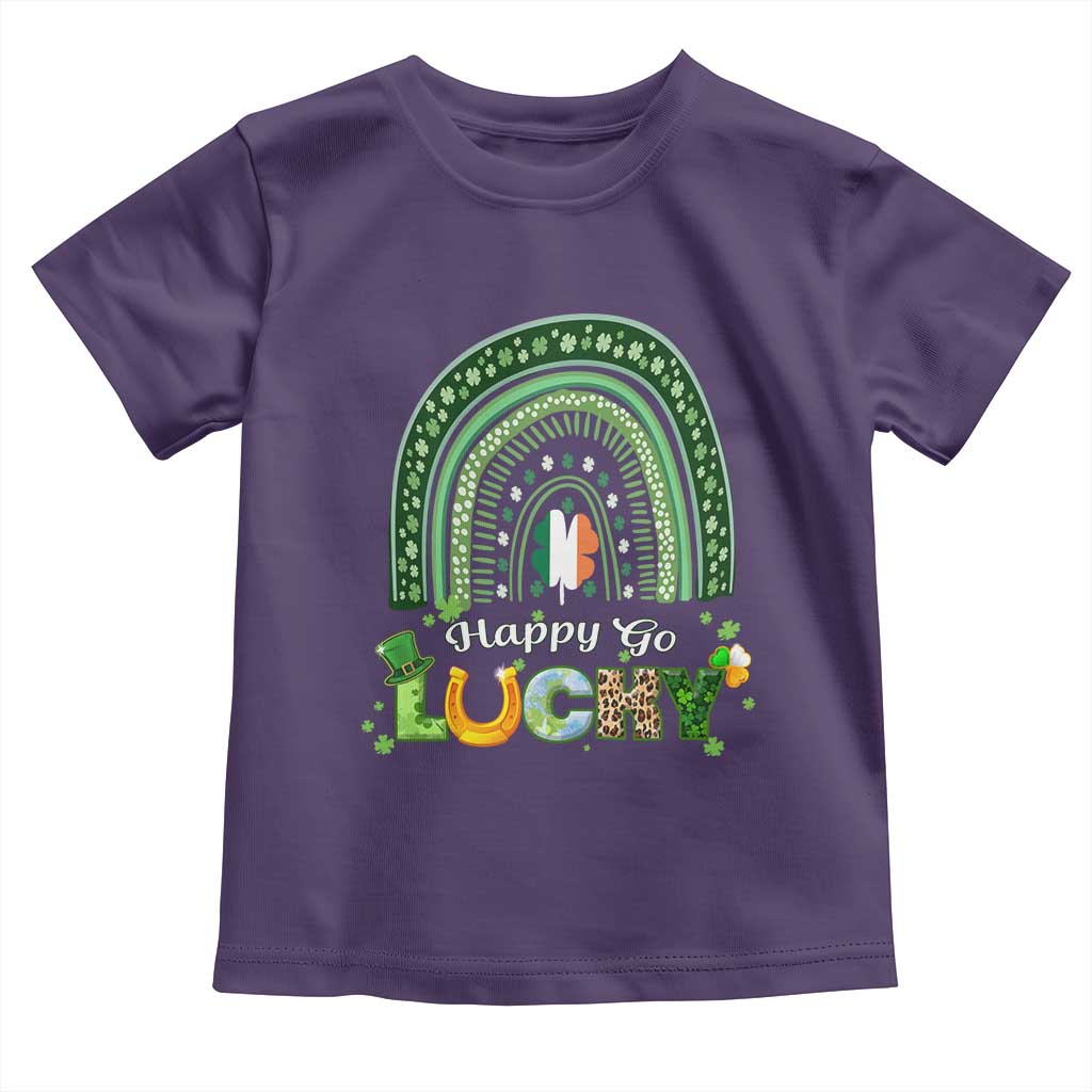 Funny St Patricks Day Toddler T Shirt Happy Go Lucky Shamrock Rainbow TS02 Purple Print Your Wear