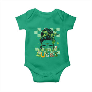 Funny St Patricks Day Women Baby Onesie Happy Go Lucky Messy Bun with Shamrocks TS02 Irish Green Print Your Wear