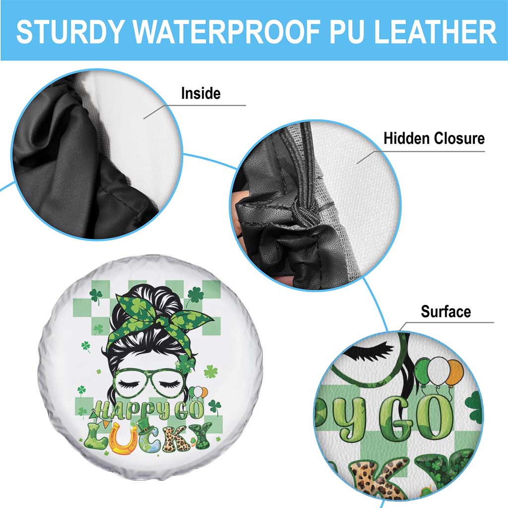 Funny St Patricks Day Women Spare Tire Cover Happy Go Lucky Messy Bun with Shamrocks TS02 Print Your Wear