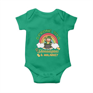 Funny St Patricks Day Baby Onesie Prone To Shenanigans and Malarkey Cute Leprechaun Rainbow TS02 Irish Green Print Your Wear