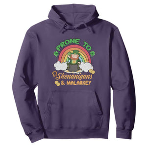 Funny St. Patricks Day Hoodie Prone To Shenanigans and Malarkey Cute Leprechaun Rainbow TS02 Purple Printyourwear