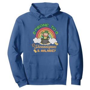 Funny St. Patricks Day Hoodie Prone To Shenanigans and Malarkey Cute Leprechaun Rainbow TS02 Royal Blue Printyourwear