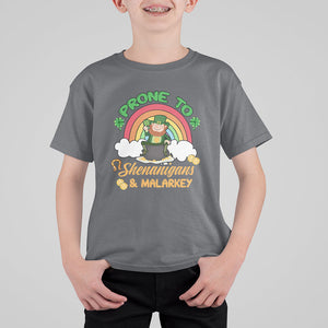 Funny St. Patricks Day T Shirt For Kid Prone To Shenanigans and Malarkey Cute Leprechaun Rainbow TS02 Charcoal Printyourwear