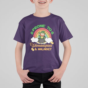 Funny St. Patricks Day T Shirt For Kid Prone To Shenanigans and Malarkey Cute Leprechaun Rainbow TS02 Purple Printyourwear
