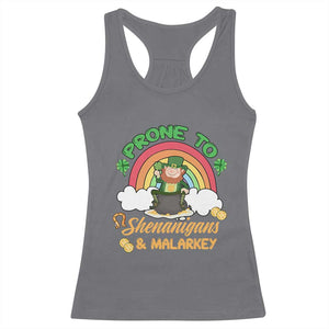 Funny St Patricks Day Racerback Tank Top Prone To Shenanigans and Malarkey Cute Leprechaun Rainbow TS02 Charcoal Print Your Wear
