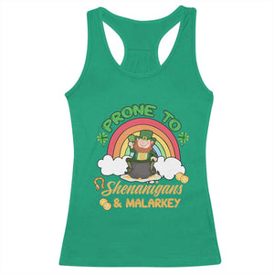 Funny St Patricks Day Racerback Tank Top Prone To Shenanigans and Malarkey Cute Leprechaun Rainbow TS02 Irish Green Print Your Wear