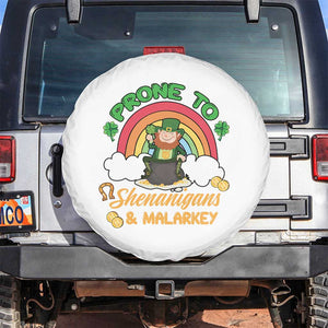 Funny St Patricks Day Spare Tire Cover Prone To Shenanigans and Malarkey Cute Leprechaun Rainbow TS02 No hole White Print Your Wear
