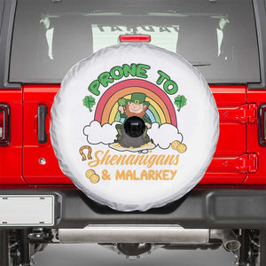 Funny St Patricks Day Spare Tire Cover Prone To Shenanigans and Malarkey Cute Leprechaun Rainbow TS02 White Print Your Wear
