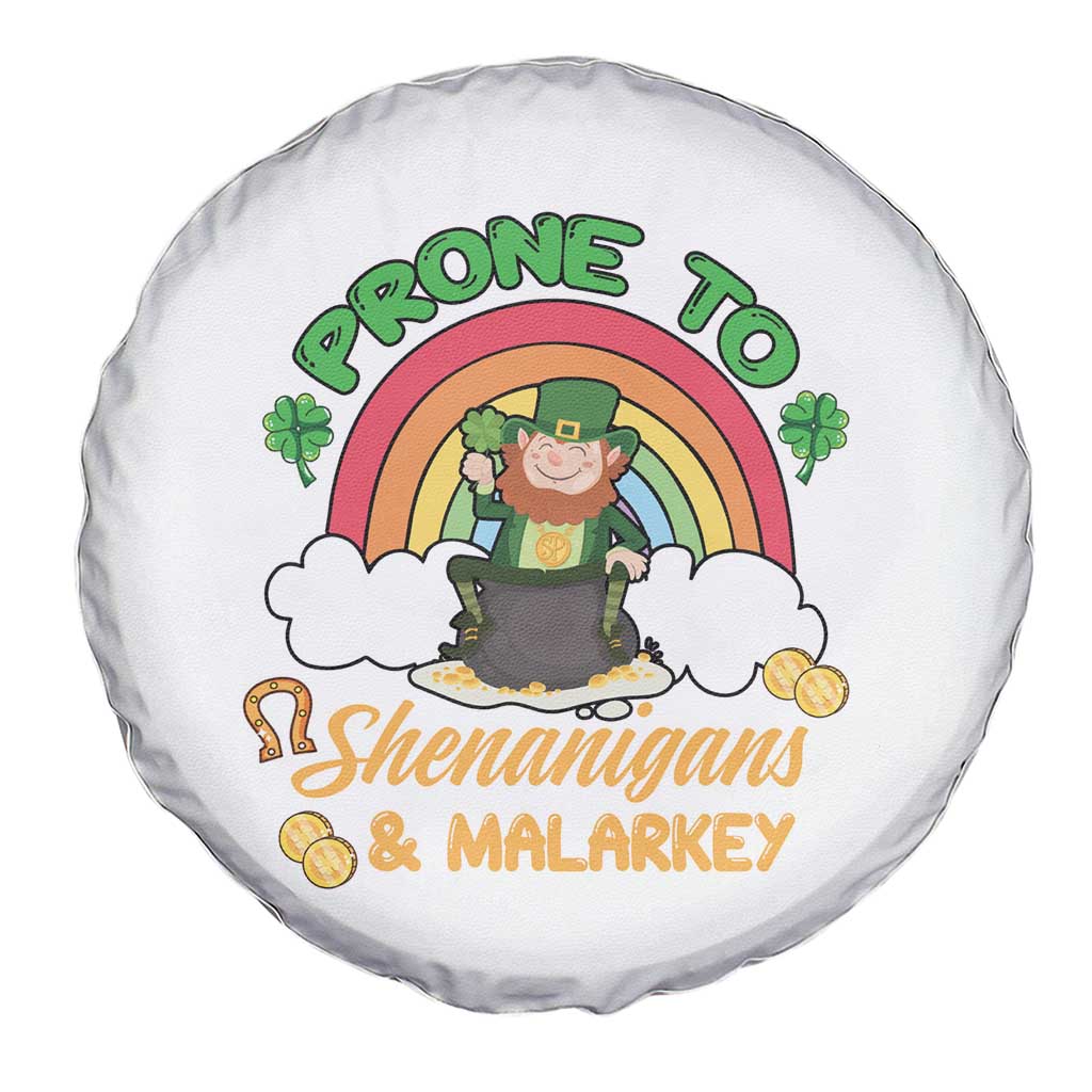 Funny St Patricks Day Spare Tire Cover Prone To Shenanigans and Malarkey Cute Leprechaun Rainbow TS02 Print Your Wear