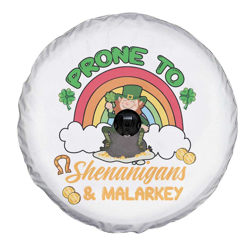 Funny St Patricks Day Spare Tire Cover Prone To Shenanigans and Malarkey Cute Leprechaun Rainbow TS02 Print Your Wear