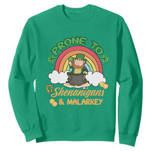 Funny St. Patricks Day Sweatshirt Prone To Shenanigans and Malarkey Cute Leprechaun Rainbow TS02 Irish Green Printyourwear
