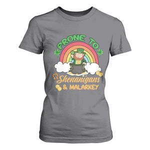 Funny St Patricks Day T Shirt For Women Prone To Shenanigans and Malarkey Cute Leprechaun Rainbow TS02 Charcoal Print Your Wear