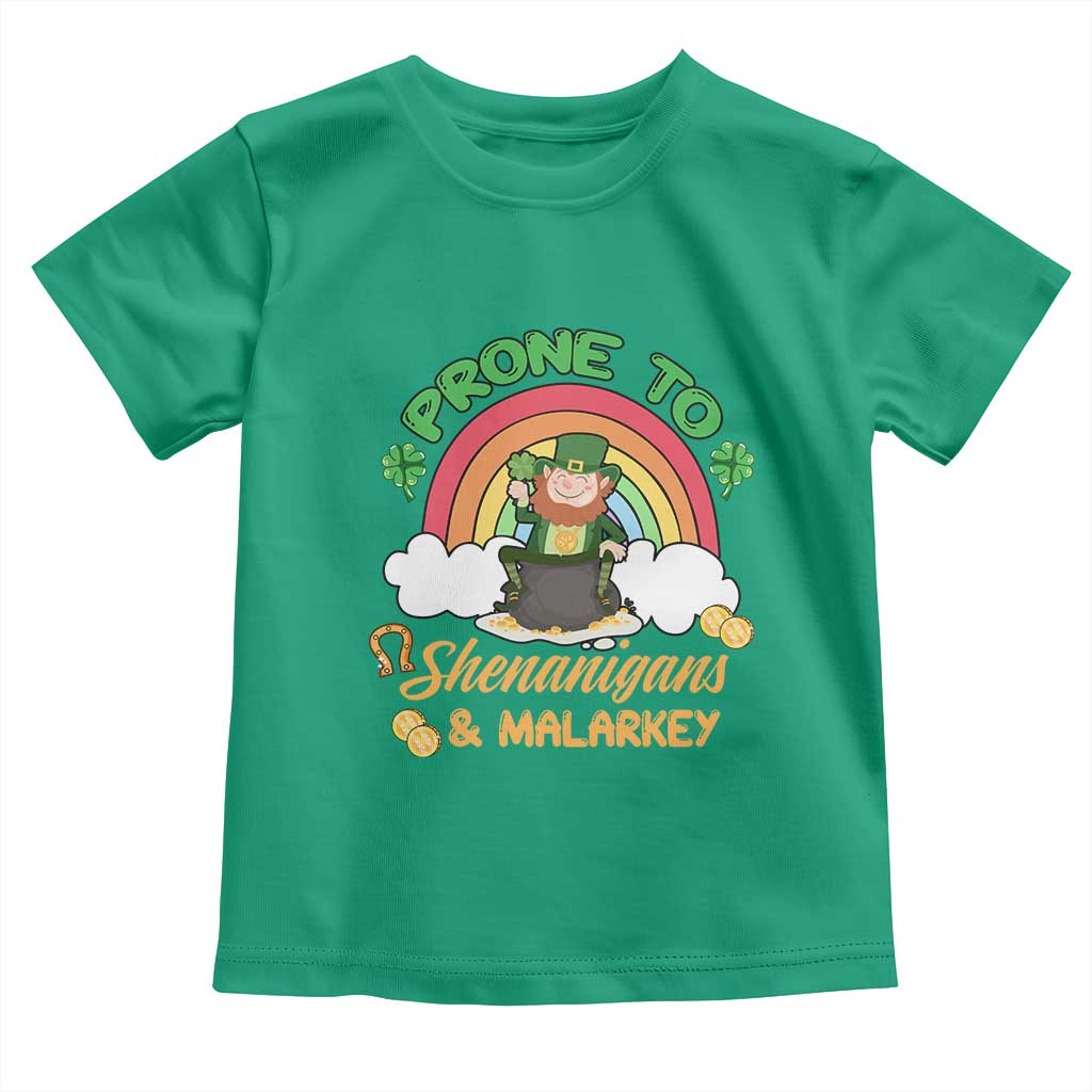 Funny St Patricks Day Toddler T Shirt Prone To Shenanigans and Malarkey Cute Leprechaun Rainbow TS02 Irish Green Print Your Wear