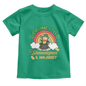 Funny St Patricks Day Toddler T Shirt Prone To Shenanigans and Malarkey Cute Leprechaun Rainbow TS02 Irish Green Print Your Wear