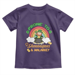 Funny St Patricks Day Toddler T Shirt Prone To Shenanigans and Malarkey Cute Leprechaun Rainbow TS02 Purple Print Your Wear