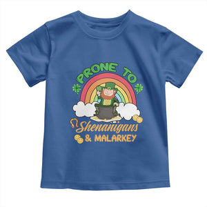Funny St Patricks Day Toddler T Shirt Prone To Shenanigans and Malarkey Cute Leprechaun Rainbow TS02 Royal Blue Print Your Wear