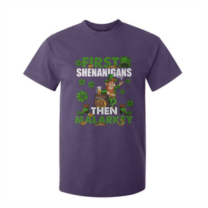 Funny St Patricks Day T Shirt For Kid First Shenanigans Then Malarkey Drinking Leprechaun TS02 Purple Print Your Wear