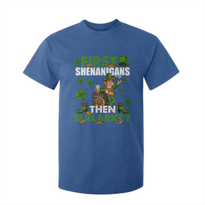Funny St Patricks Day T Shirt For Kid First Shenanigans Then Malarkey Drinking Leprechaun TS02 Royal Blue Print Your Wear
