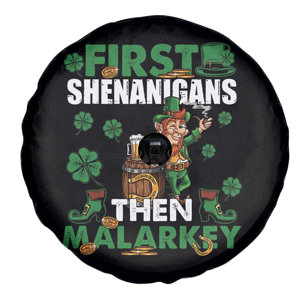 Funny St Patricks Day Spare Tire Cover First Shenanigans Then Malarkey Drinking Leprechaun TS02 Print Your Wear