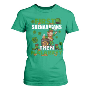 Funny St Patricks Day T Shirt For Women First Shenanigans Then Malarkey Drinking Leprechaun TS02 Irish Green Print Your Wear
