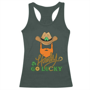 Funny St Patricks Cowboy Racerback Tank Top Howdy Go Lucky Irish Western TS02 Dark Forest Green Print Your Wear