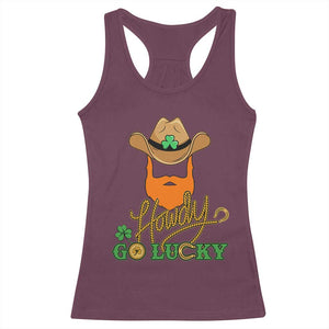 Funny St Patricks Cowboy Racerback Tank Top Howdy Go Lucky Irish Western TS02 Maroon Print Your Wear